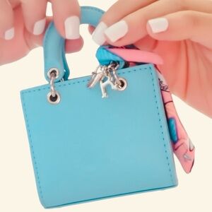 EARBUDS BAG CHARM: Light Blue Earbud Handbag w/Silver Lettering, NWOT